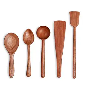 The Indus Valley Neem Wood Compact Flip/Spatula/Ladle for Cooking Dosa/Roti/Chapati | Kitchen Tools | No Harmful Polish | Naturally Non-Stick | Handmade (Set of 6)